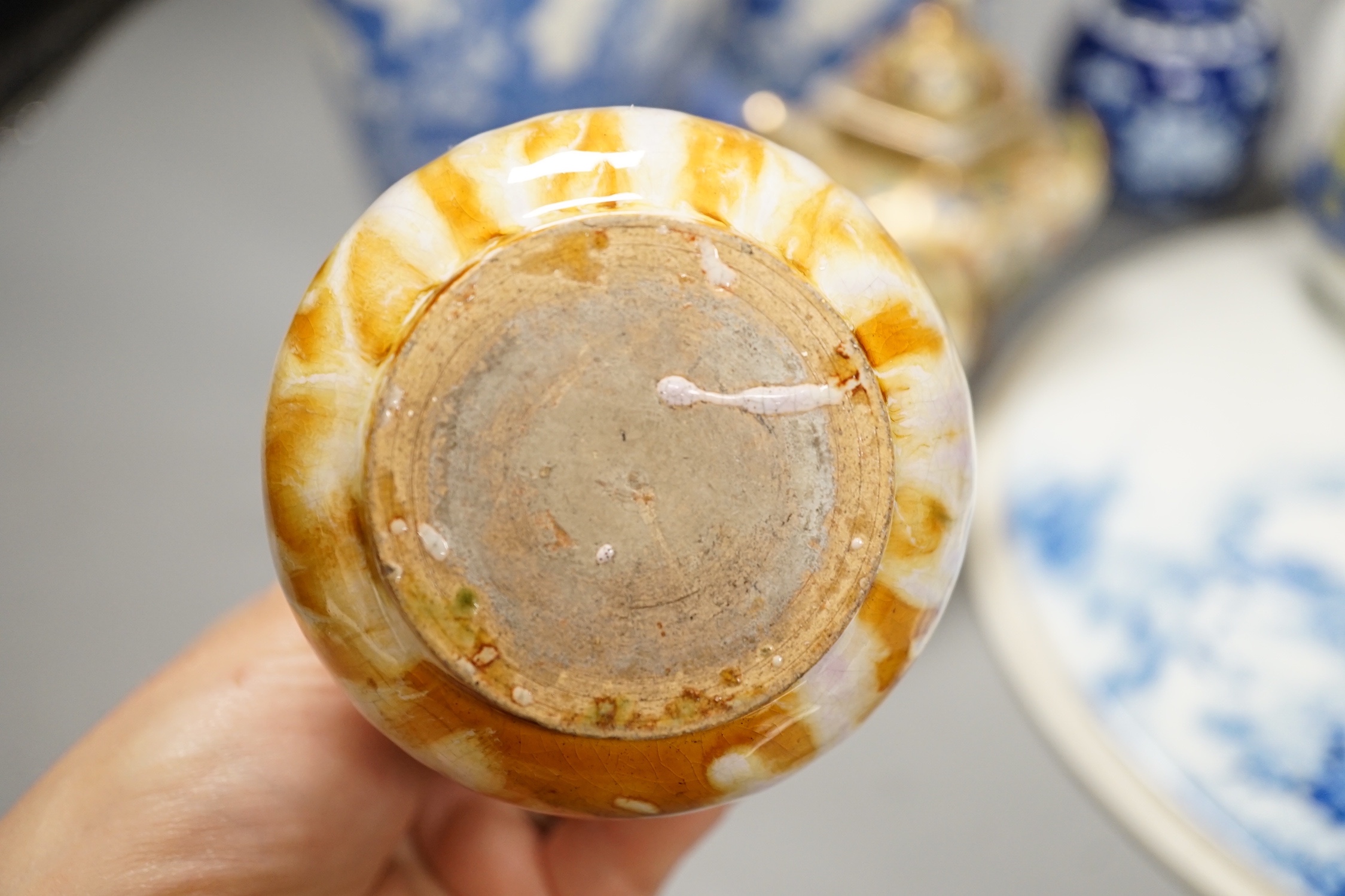 A group of 20th century Chinese and Japanese ceramics, including a blue and white circular plaque, 31 cm diameter